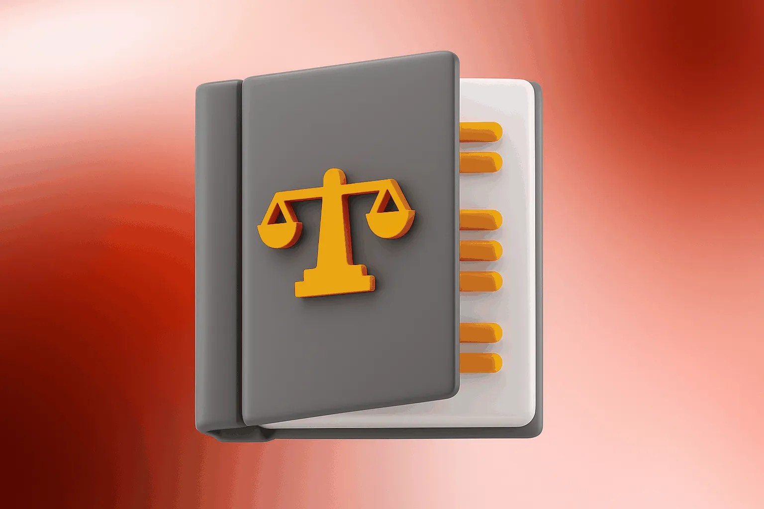 Symbol für Recht und Gesetz 3D-Illustration eines braunen Buches mit Waagensymbol